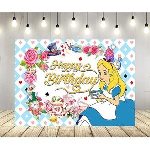 4.5x3’ Alice in wonderland happy birthday cloth back drop